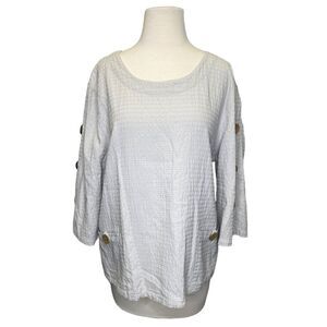 Focus Casual Life Tunic Top Medium Stone Putty Gray Lagenlook Button Detail Boho